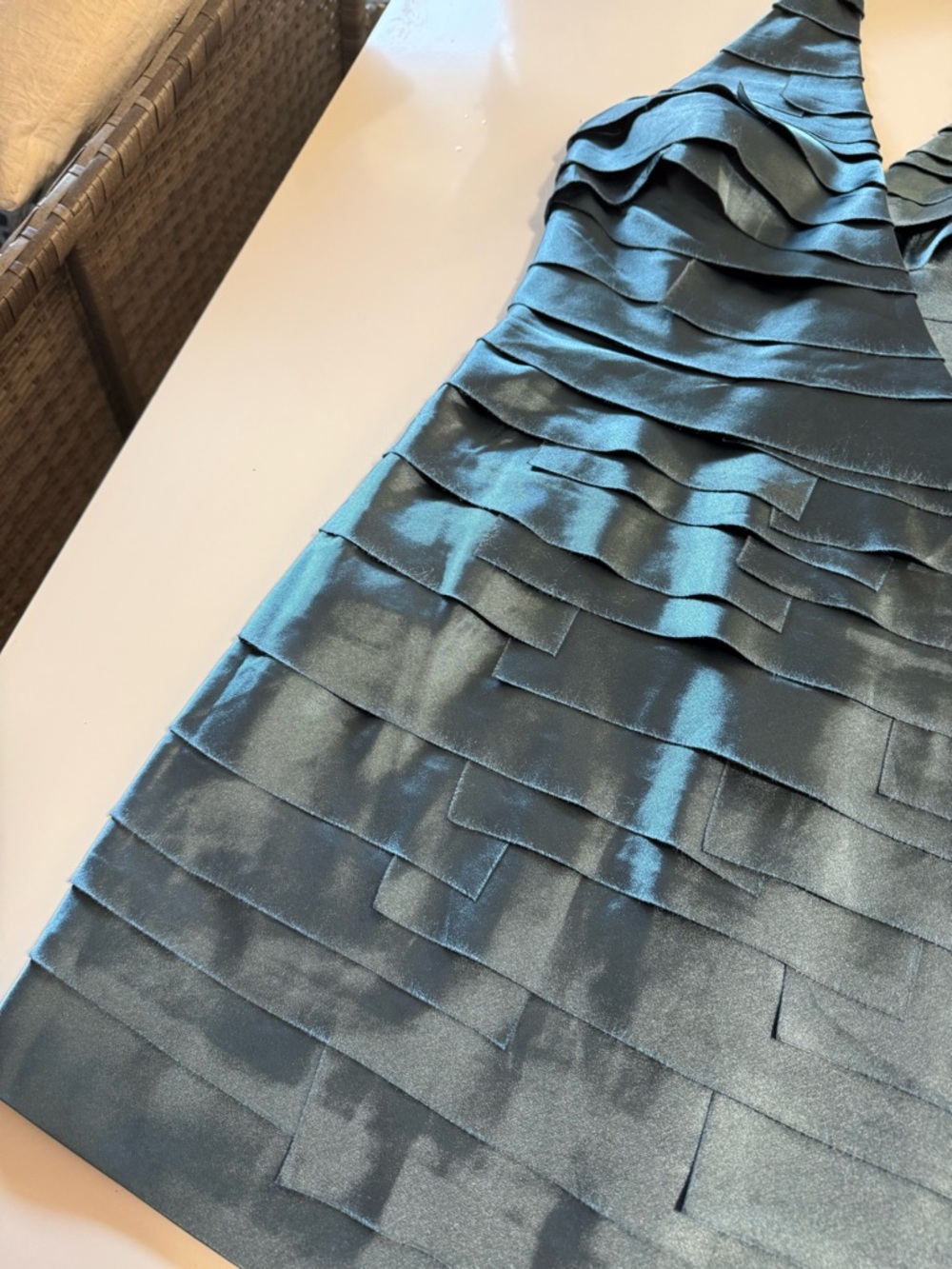 bebe Shiny Slate Blue Satin Top - Picture 6 of 11